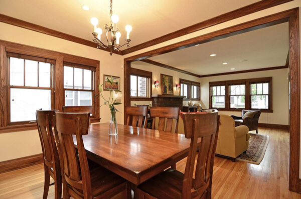 Linden Hills craftsman dining opening into the living room